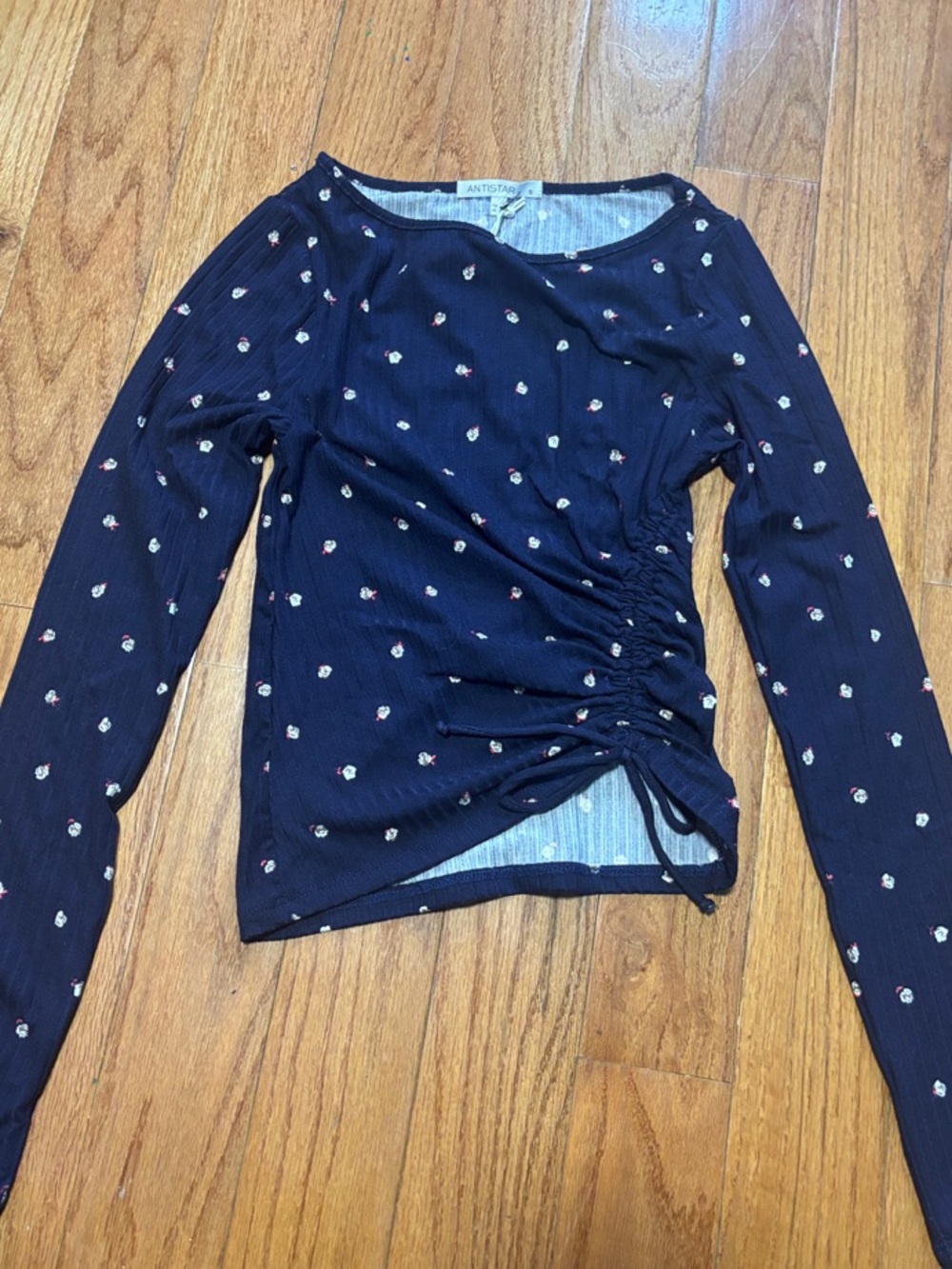 Antistic Navy Long Sleeve Floral Ruched Kids Top